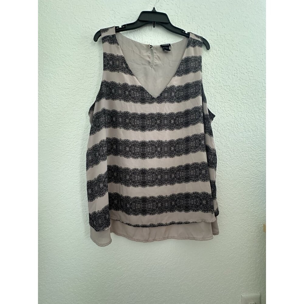 TORRID Tank Top 2X 18/20 Dusty Pink Black Lined Sleeveless Lace Print Comfy Flow - Picture 2 of 7